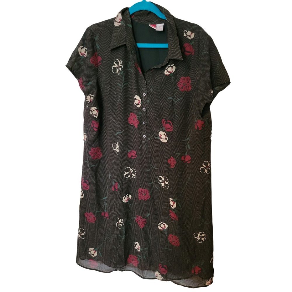 Brown dress with chiffon overlay with red and cream flowers Size XL